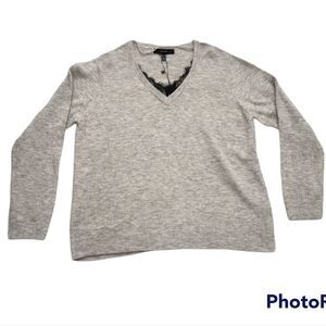Vero Moda Ladies Size 2X Gray Black V-Neck Peekaboo Lace Sweater
